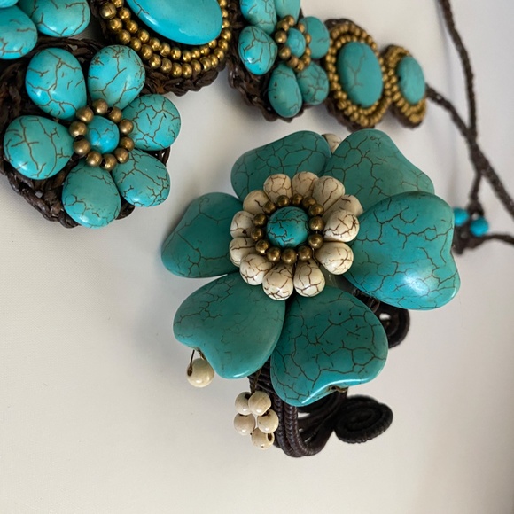 Turquoise Chunky Statement Necklace & Bracelet Set - Picture 4 of 6